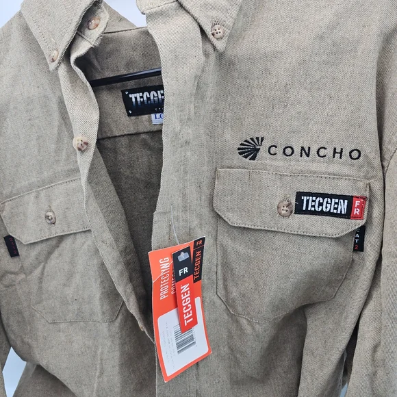 Men's Beige Casual Button Down Shirt FR FLAME RESISTANT - Picture 3 of 6